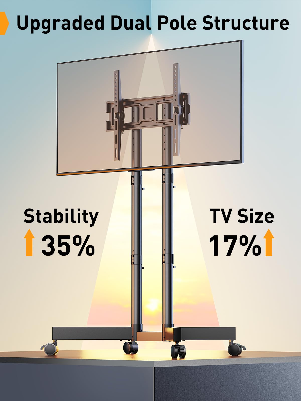 Perlegear Rolling TV Stand, Mobile TV Stand with Wheels for 32-70 inch TVs, Height Adjustable Mobile TV Cart with -15° to +5° Tilt, Rolling Cart for 4K TV Max VESA 400x400mm up to 88lbs, PGTVMC14