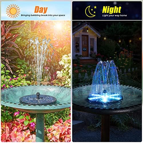 Solar Bird Bath Fountains Upgraded, 4W Solar Powered Water Fountain Pump with 4000 Battery, 7 Nozzles & 4 Fixers, Colorful LED Lights for Garden, Pond, Swimming Pool, Fish Tank, and Outdoor