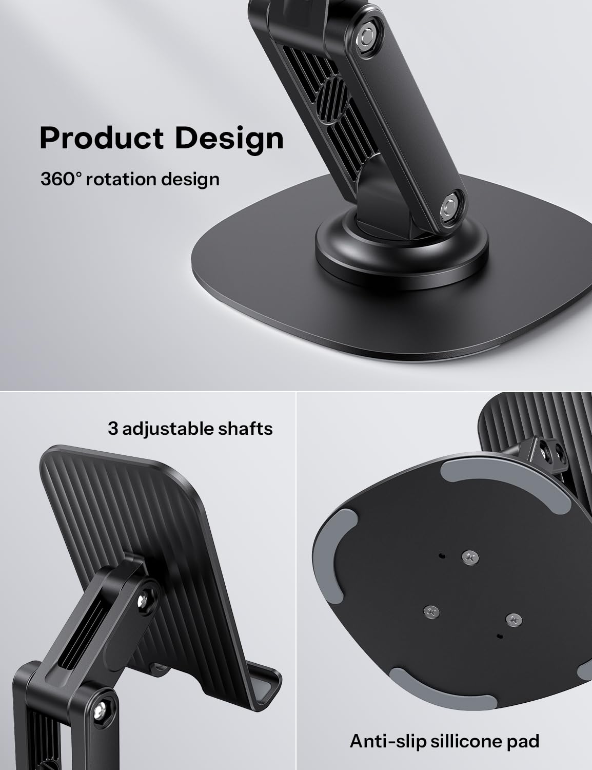 OMOTON Cell Phone Stand for Desk, 2 Pack Adjustable Foldable Phone Holder, 360 Swivel Mobile Stand Fit for iPhone 16 15 14 13 12 Pro Max and All Smart Phones, Black & White