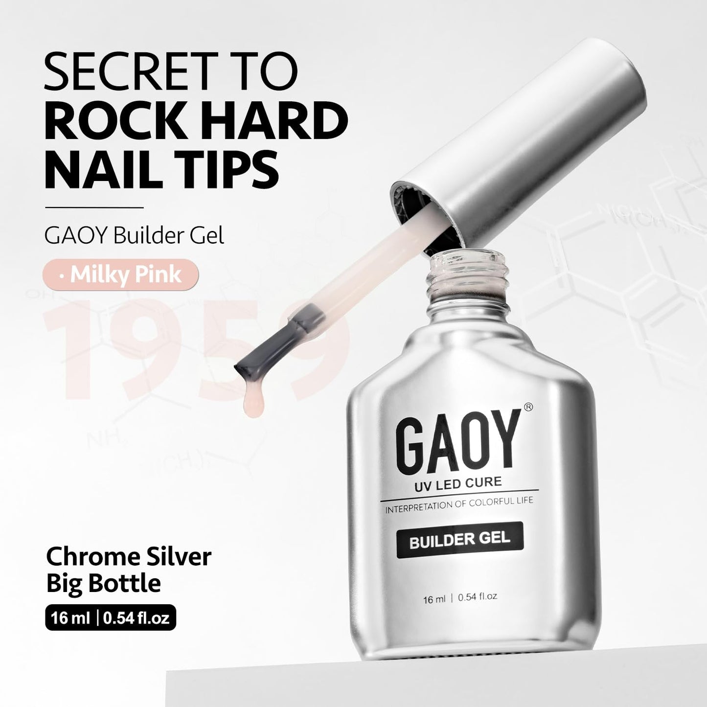 GAOY Builder Gel for Nails, 16ml Nail Strengthener in a Bottle, Nail Extension Hard Gel, Soak Off Long Lasting UV Gel, 1959 Milky Pink, Base Coat Top Coat Needed