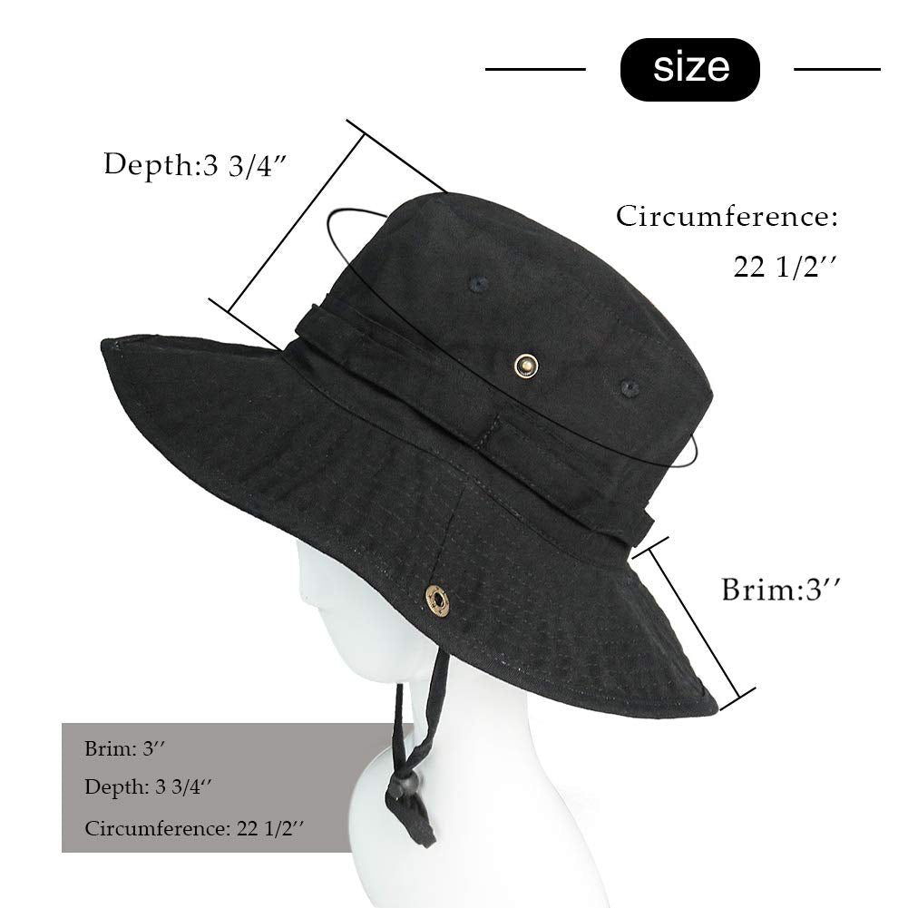 Phaiy Bucket Hat Wide Brim UV Protection Sun Hat Boonie Hats Fishing Hiking Safari Outdoor Hats for Men and Women Black
