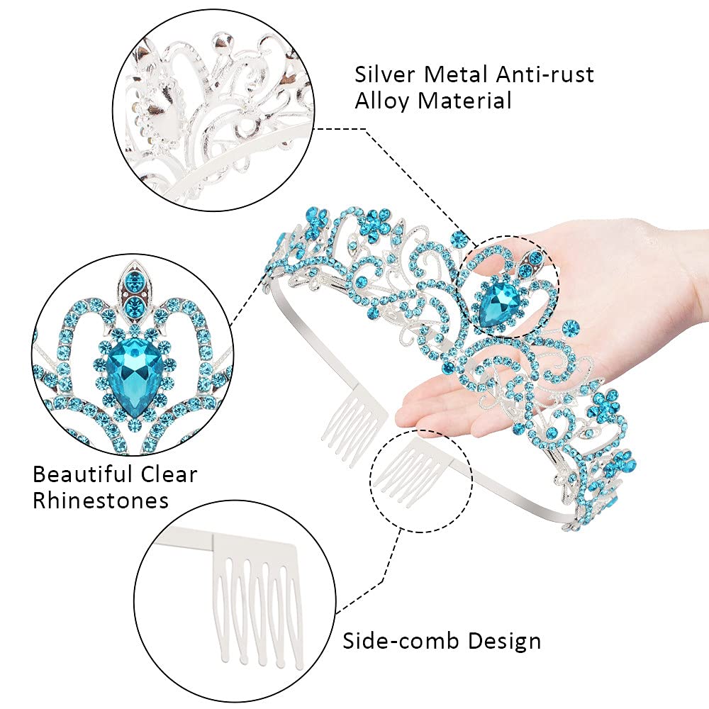 Didder Silver Tiaras and Crowns for Women, Blue Crystal Tiara Crowns For Women Girls Elegant Crown with Combs Princess Crown Tiara Birthday Crowns for Women Bridal Wedding Prom Birthday Party