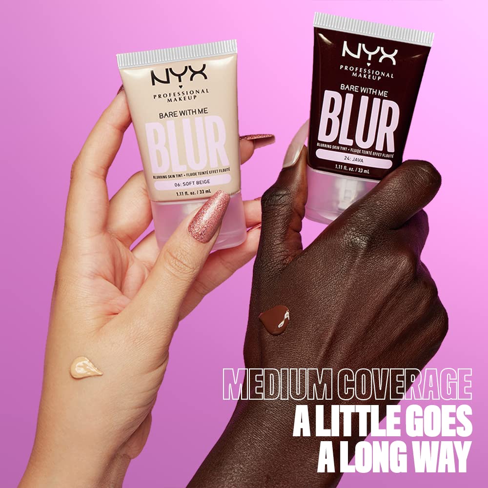NYX PROFESSIONAL MAKEUP Bare With Me Blur Skin Tint Foundation Make Up with Matcha, Glycerin & Niacinamide - Medium Neutral