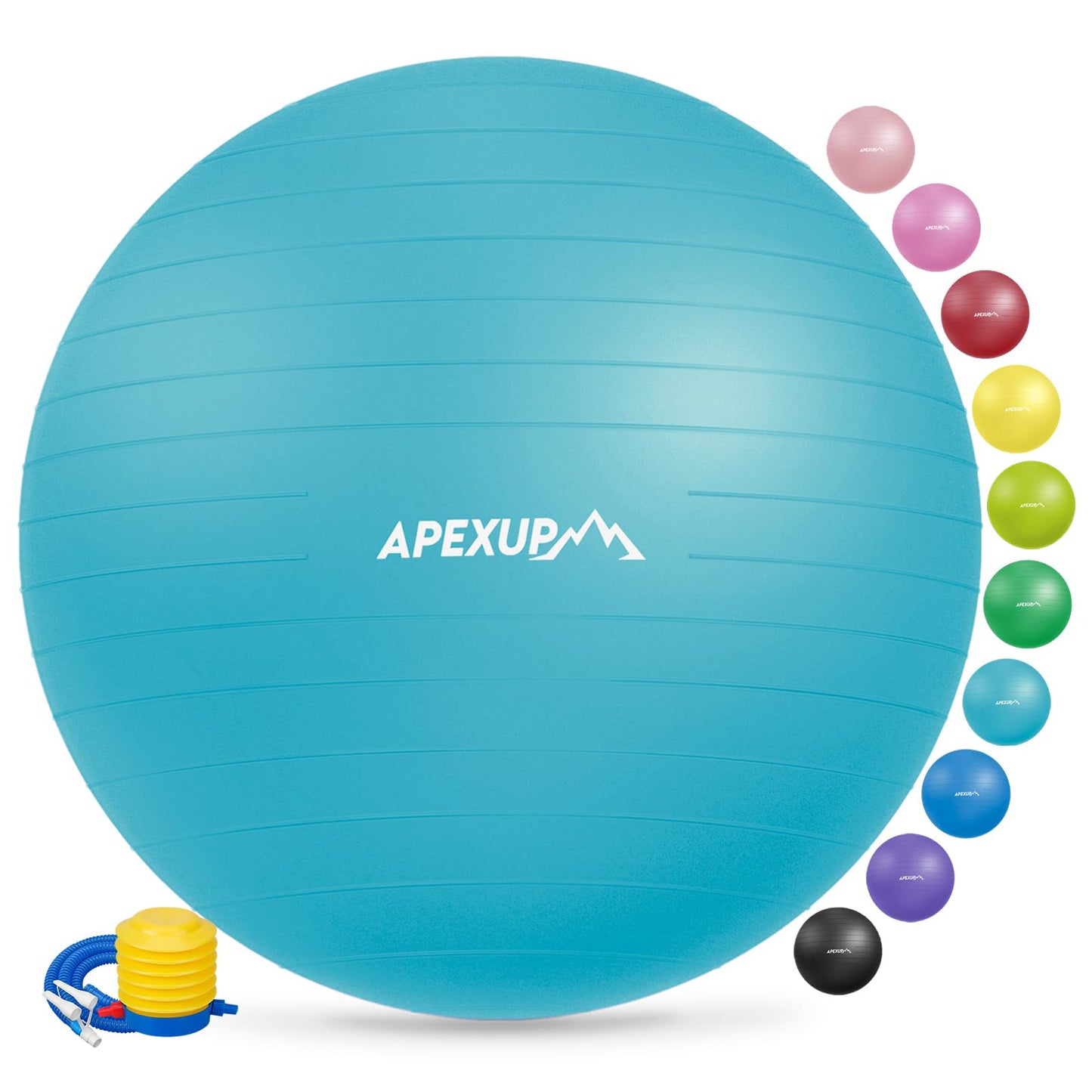 APEXUP Yoga Ball Exercise Ball, Anti Slip Stability Ball Chair, Heavy Duty Large Gym Ball for Fitness, Balance, Core Workout and Physical Therapy (S (15"~18") 45cm, Light Blue)
