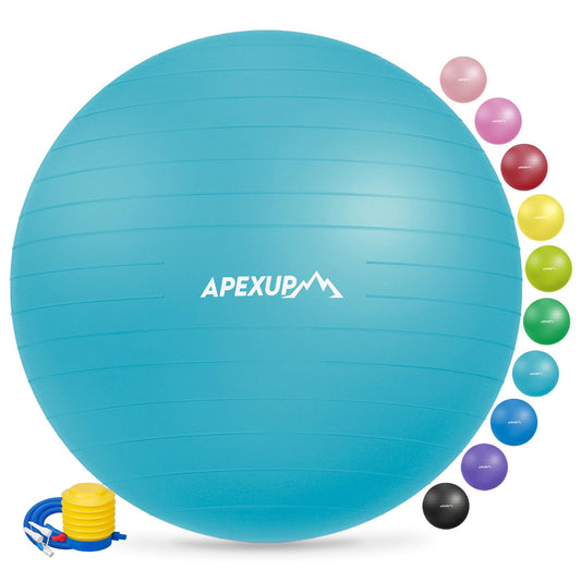 APEXUP Yoga Ball Exercise Ball, Anti Slip Stability Ball Chair, Heavy Duty Large Gym Ball for Fitness, Balance, Core Workout and Physical Therapy (S (15"~18") 45cm, Light Blue)