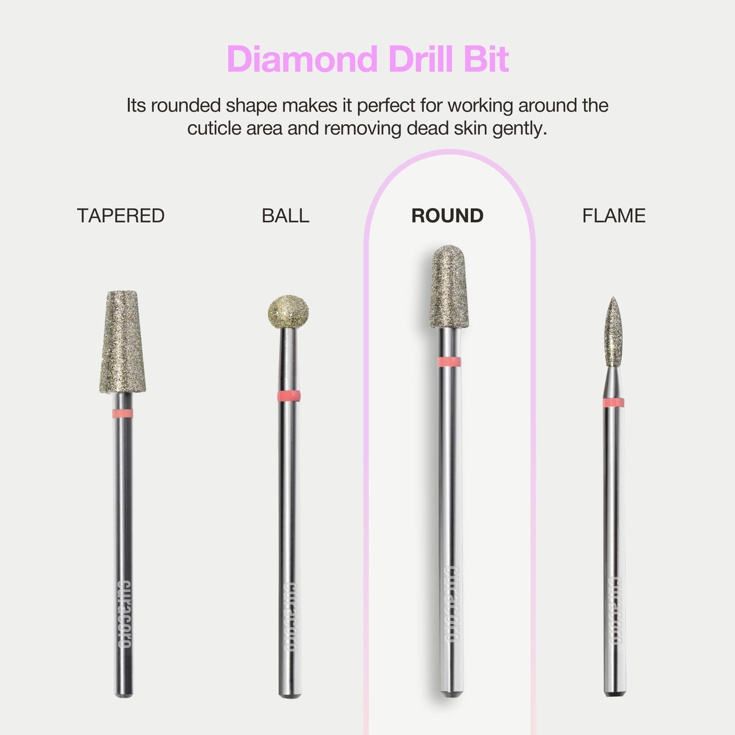 Curacoro Cuticle Nail Drill Bit 3/32'' - 4.0mm Conical Round Shape Diamond Bit (Medium) for Professional Finish, Refine & Smooth Acrylic or Gel Nails, Nail Art Pedicure Manicure Salon & Home