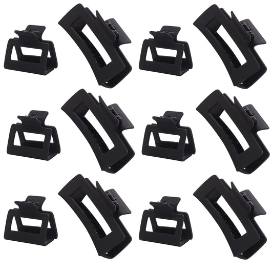 12 Pack Black Square Claw Clips, Big and Small Neutral Rectangle Hair Claw Clips, Non-slip Matte Large Hair Clips for Women,Strong Hold jaw clip for Thick Thin Hair