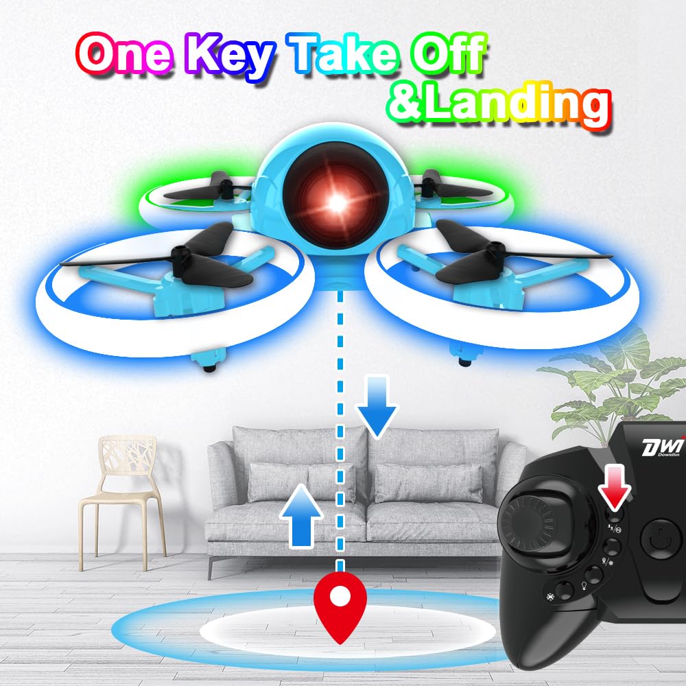 Dwi Dowellin Mini Drone for Kids, 4.9 Inch Small Flying Toys Drones with LED Light One Key Take Off Spin Flips RC Mini Drones Nano Quadcopter Long Flight Time Drones for Beginners and Adults, Blue