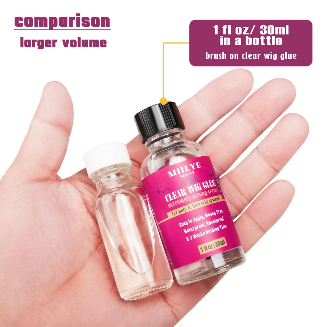 Clear Wig Bond Glue 1oz/30ml with Wig Band, Wig Caps |Swimming Allowed| Waterproof Wig Glue for Front Lace Wig Extremely Strong Hold Lace Glue for Wigs, Wig Install Kits (1oz Wig Glue+1oz Remover)
