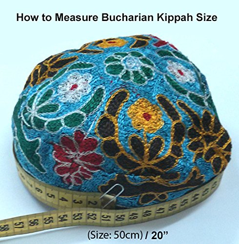 Light Blue Bucharian Hand Embroidered Kippah - 58cm /22.8"