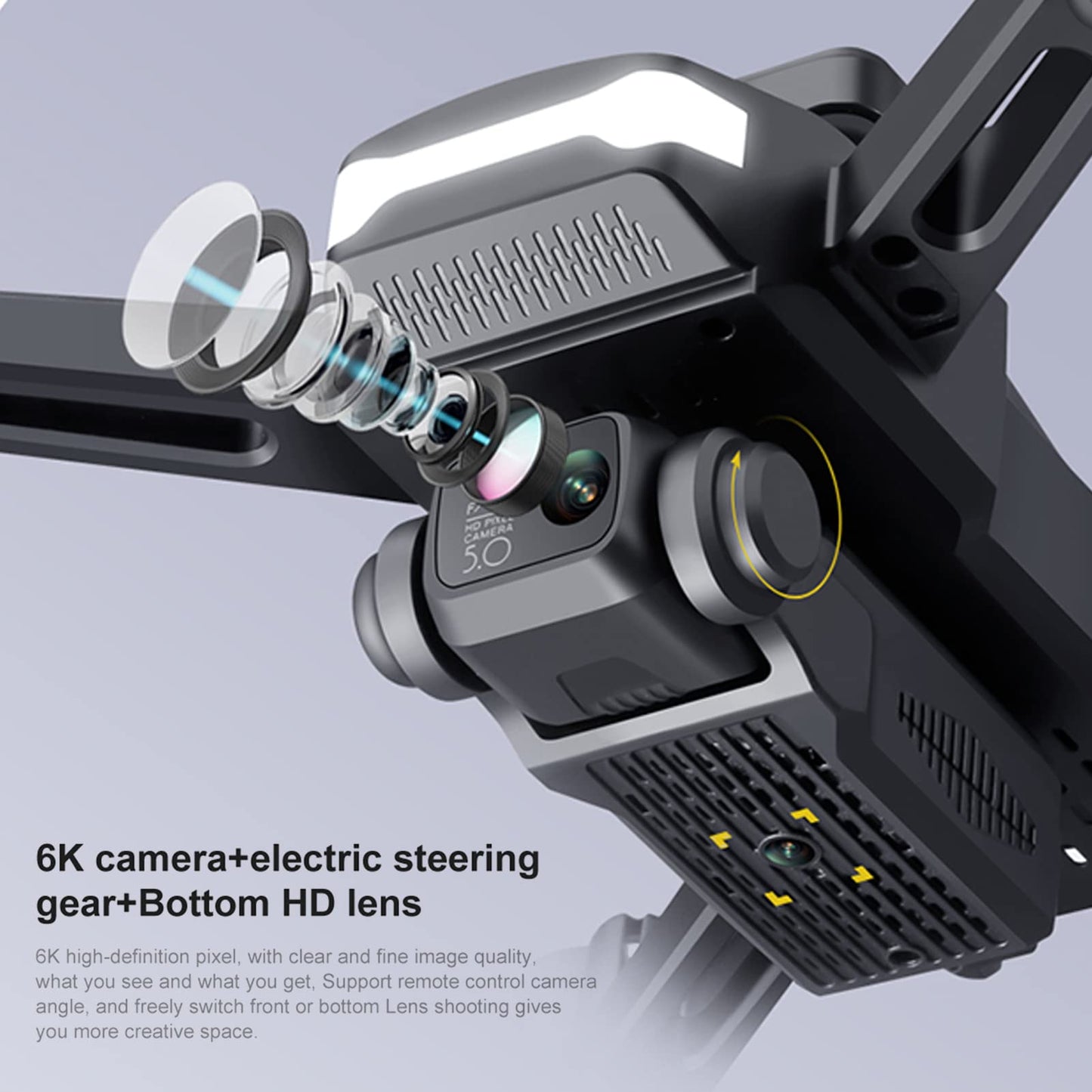 Hylukon Drones with Camera for Adults 6K Foldable Headless Drone with Obstacle Avoidance Function Optical Flow Positioning Gesture Photography with Storage Bag 2 Battery