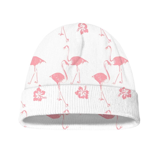 White Pink Flamingo Floral Print Knitted Beanie Winter Hats Thick Warm Beanies Snow Hats Skull Cap for Women Men Outdoor Ski Knit Cap