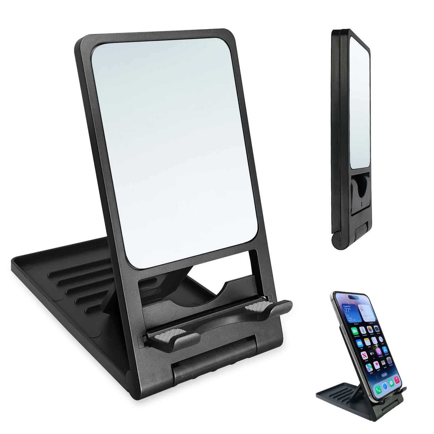 NZRAQK Folding Cell Phone Stand, Foldable Phone Holder for Desk Compatible with Smartphones 15 14 13 12 11 Pro Xs Xs Max Xr X 8, Nintendo Switch, Black