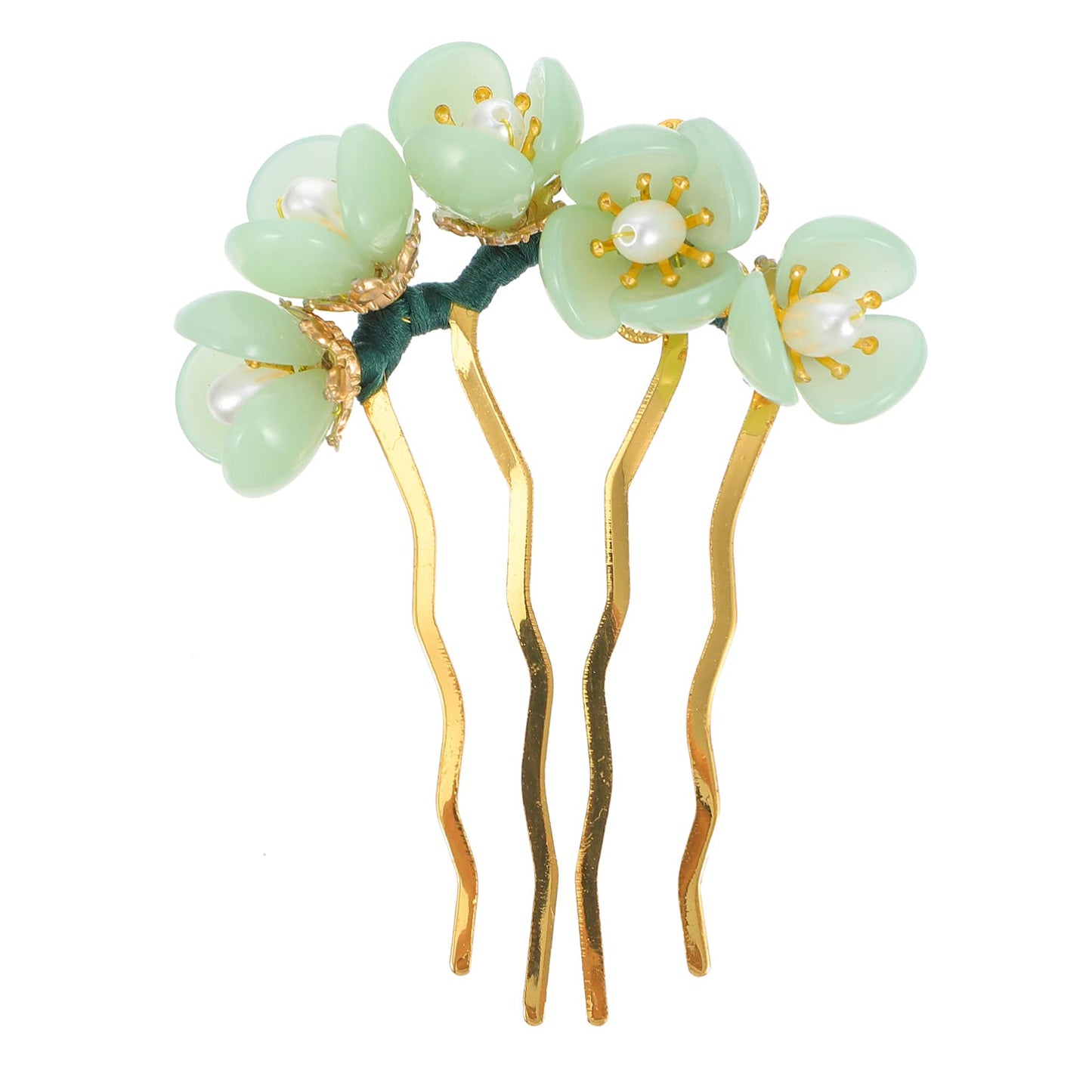 Beaupretty Jade Flower Hair Pin Chinese Hair Stick Jade Hairpin Retro Chignon Pin Traditional Classical Flower Hair Chopstick Hair Styling Accessories for Women Girls (Green)