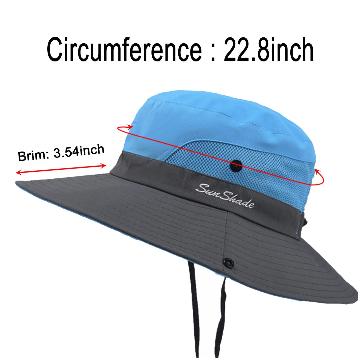 PFFY Ponytail Sun Bucket Hat for Women Wide Brim UPF 50+ Bucket Fishing & Beach Hats Red/Blue