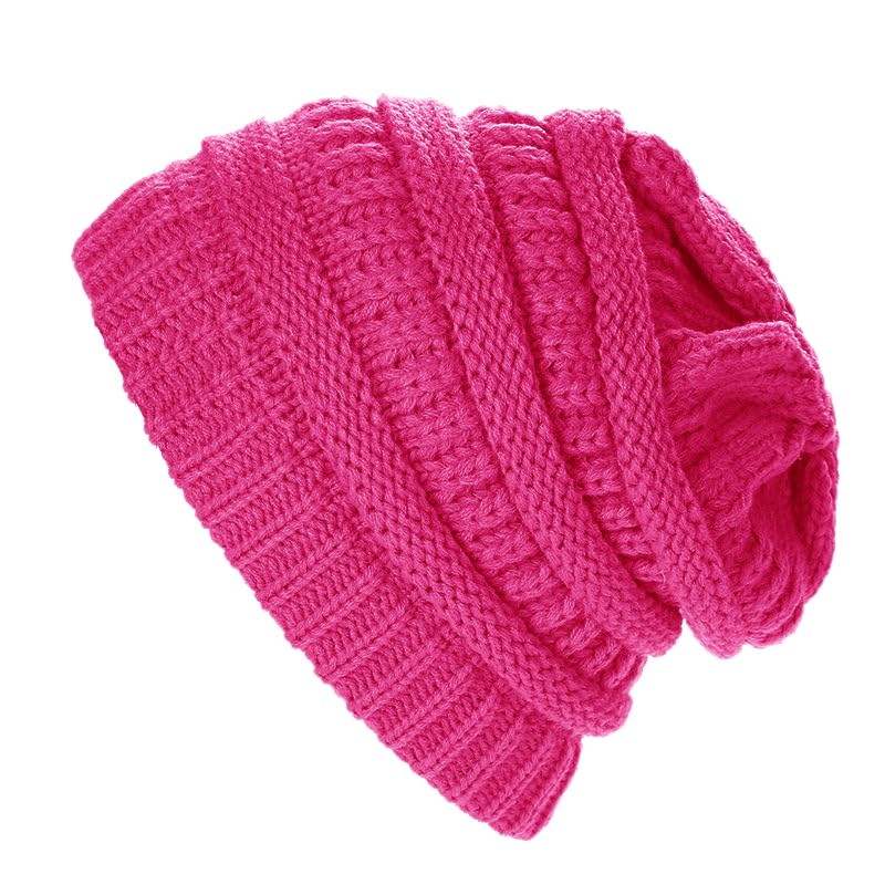TZ Promise Women's Men's Knitted Beanie Hat Skull Thick Fleece Lined Winter Cap (Hot Pink)