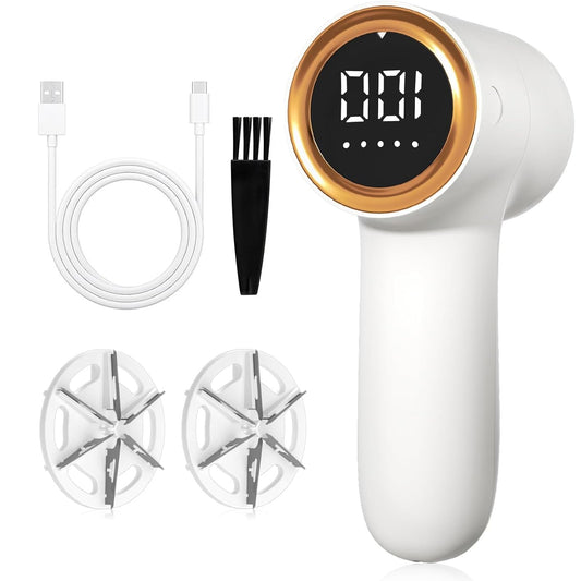 M-MAX Electric Lint Remover, 5-Speed Adjustable Fabric Shaver with LED Display,6 Leaf Blades Reusable Portable Clothes Shaver for Furniture/Carpets/Coats - Eco-Friendly Pet Owners Essential,White