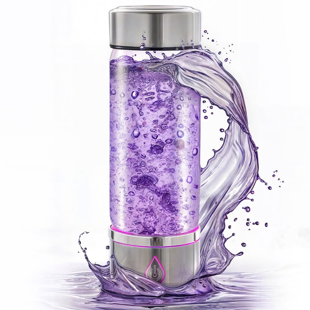 H3O Hydrogen Water Bottle - Hydrogen-Infused Water Machine with Built-in Purple Protective Light - Portable Water Ionizer for Hydration, Energy, Sleep Quality - 3000PPB Hydrogen Ions per Cycle