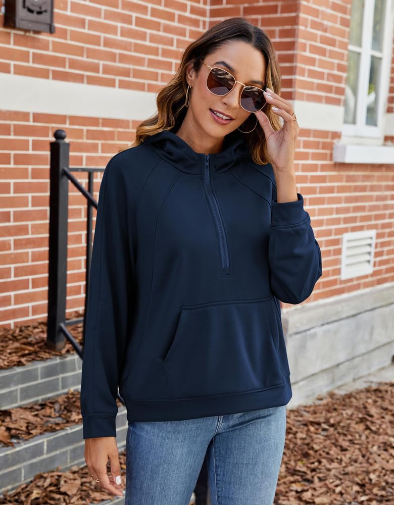 Nimsruc Half Zip Up Hoodies For Women Casual Sweatshirt Long Sleeve Quarter Zip Pullover Dark Blue XL