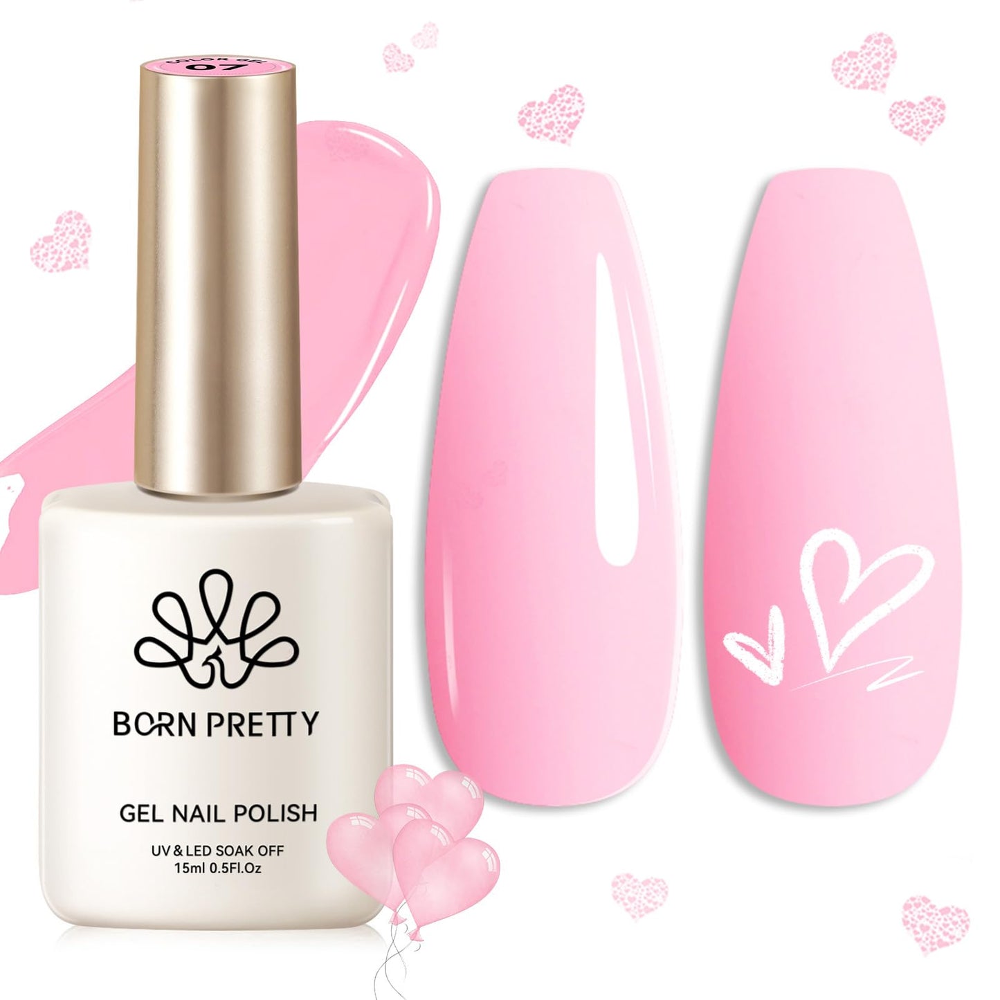 Born Pretty Pink Gel Nail Polish Valentine's Day Gift Pink Heart Color Gel Polish Nail Art Design Manicure Salon DIY Home 15ml
