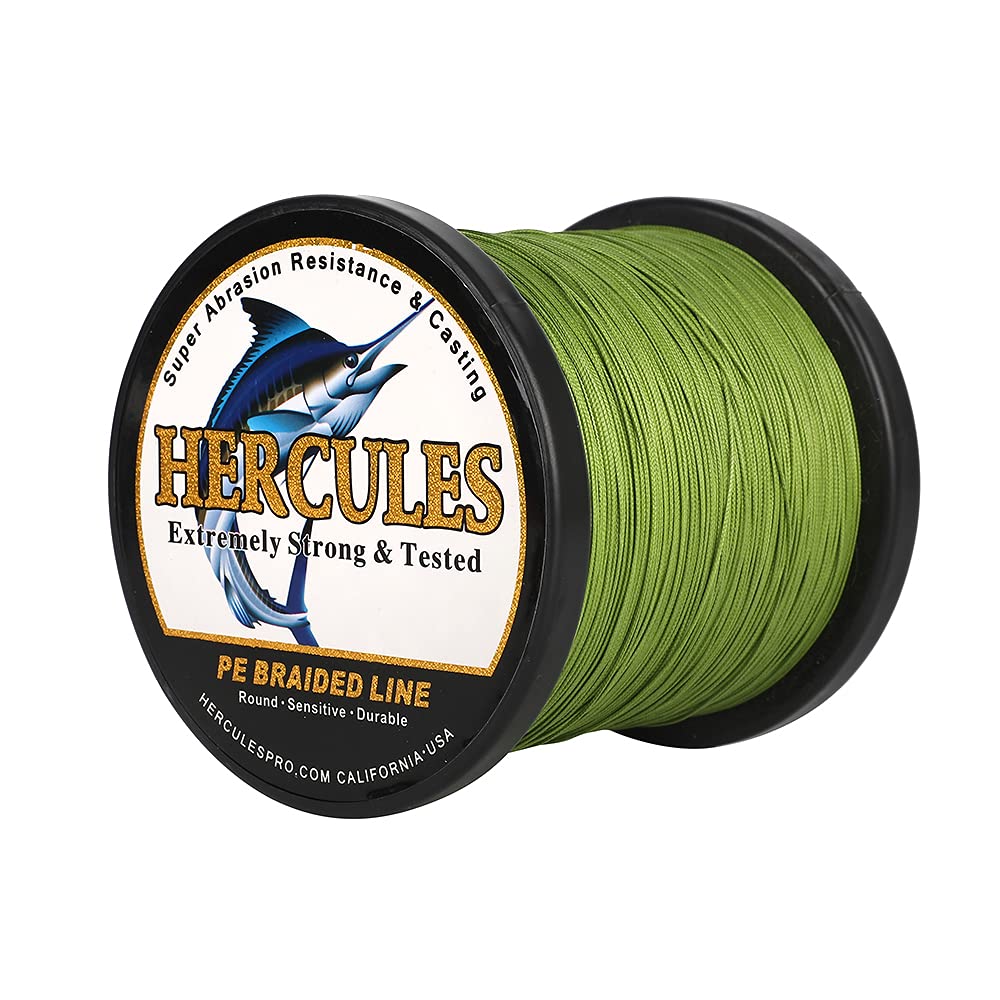 HERCULES Braided Fishing Line 12 Strands, 100-2000m 109-2196 Yards Braid Fish Line, 10lbs-420lbs Test PE Lines for Saltwater Freshwater - Army Green, 10lbs, 100m