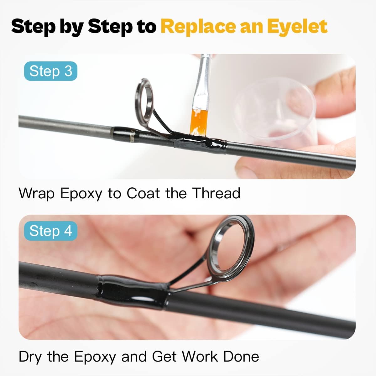 Fishing Rod Eyelet Repair Kit for Fishing Pole Eye Replacement with Rod Guides,Tips and Epoxy Glue
