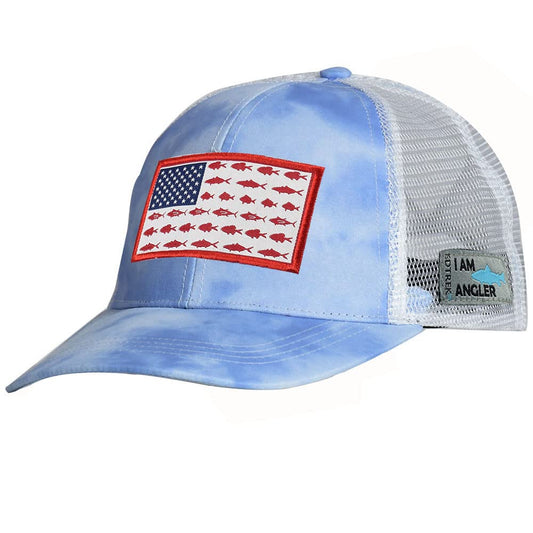 EDTREK Elite Youth Performance Mesh Hat - Boys Girls Hunting Hat and Fishing Hat (Fusion Blue with Flag)