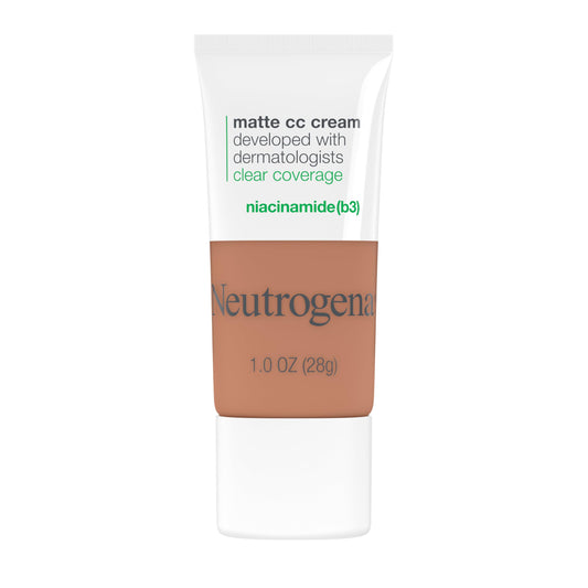 Neutrogena Clear Coverage Flawless Matte CC Cream, Full-Coverage Color Correcting Cream Face Makeup with Niacinamide (b3), Hypoallergenic, Oil Free & Fragrance Free, Maple, 1 oz
