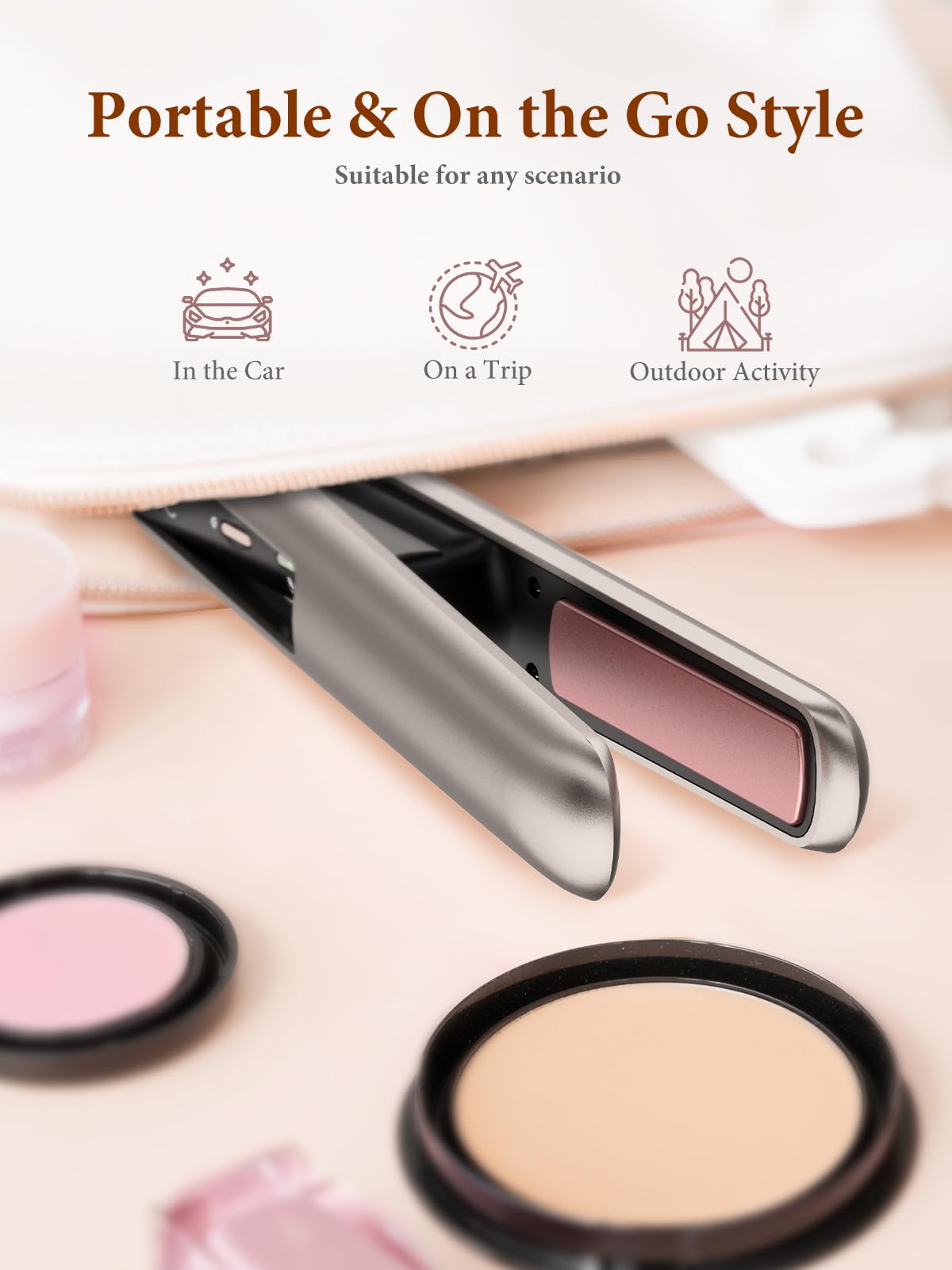 2-in-1 Cordless Hair Straightener and Curler, Portable Mini Flat Iron with Rechargeable, Wireless Curling Iron for Travel, Gold