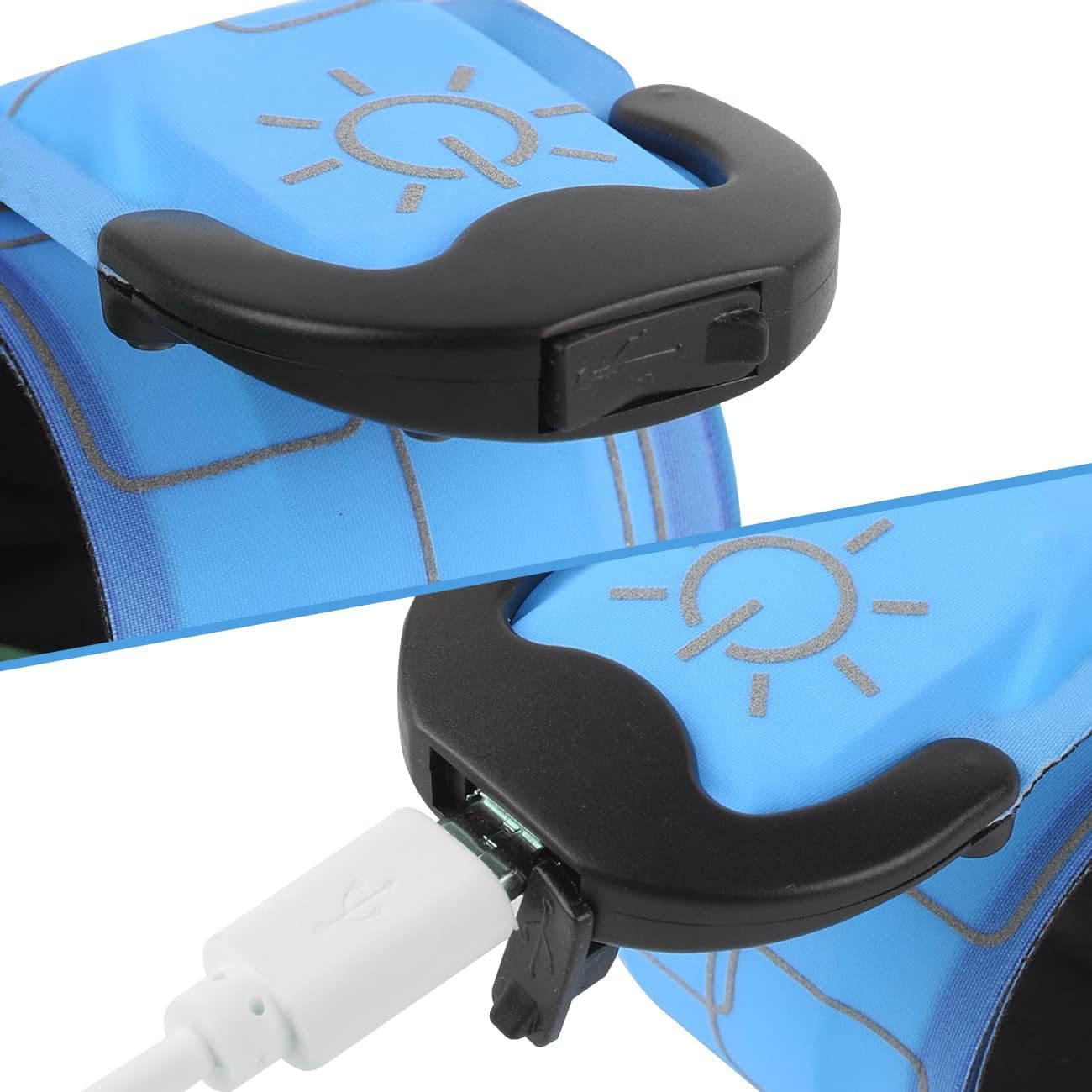 LOBKIN 2 Pcs Rechargeable Safety Bracelets - LED Slap Armband Kids Night Safe Walking Wrist Band Reflective Belt - Magic Band Running Lights Gear for Runners Joggers Bikers