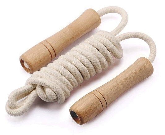 Homello Jump Rope for Kids - Wooden Handle - Adjustable Cotton Braided Fitness Skipping Rope for Toddler Fitness Workout Exercise Outdoor Activity (White)