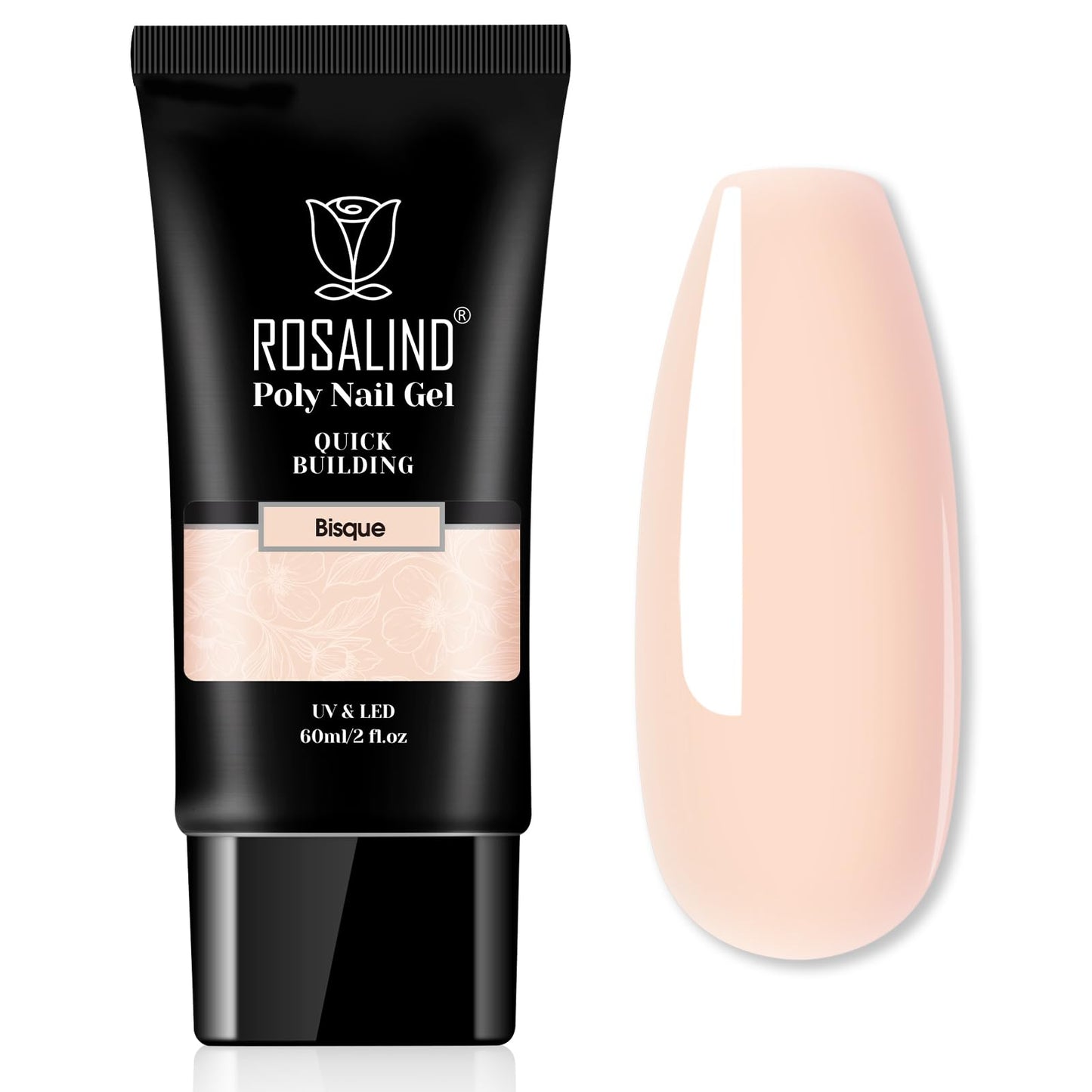 ROSALIND Nude Poly Extension Gel, 60ml Light Nude Poly Nial Gel Builder for Nail Art Decoration, Nude Nail Thickening Extension Easy to DIY Use at Home Need UV Lamp