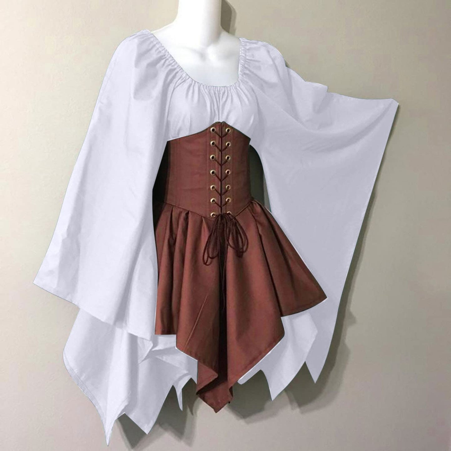 KEGIRLOM Clearance Warehouse Deals Women's Medieval Renaissance Dress Costume Flare Sleeve Corset Skirt Overskirt Elven Archer Irish Over Gown 2pcs Set,Victorian Dressing Gown Women