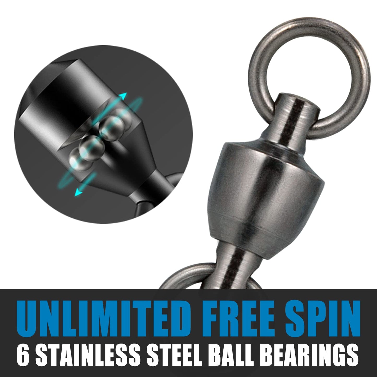 Dr.Fish 20 Pack Fishing Swivels, Ball Bearing Swivels Fishing Tackles, Saltwater Swivels Copper Stainless Steel Solid Rings Black Nickel Coating Barrel Swivels Heavy Duty Catfish Swivel Size 8