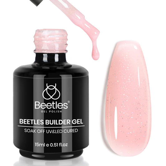 Beetles Builder Gel, Building Nail Gel 7-in-One Nude Pink Glitter Builder Strengthener Gel, Pale Pink Sparkle Sheer Base Gel for Nails Hard Jelly Gel for Nails Builder Extension for Nails Art Design
