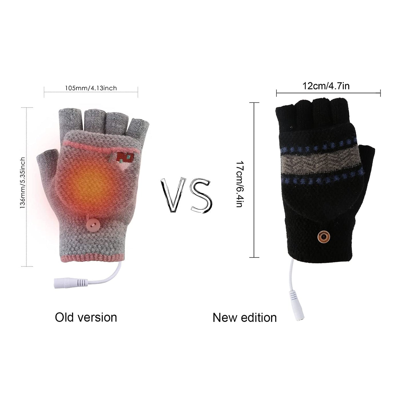 Yunnyp USB Heating Winter Gloves USB Heated Mittens Cashmere Gloves Knitting Hands Full& Half Heated Fingerless Heating Warmer for Women Men