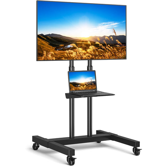 Rfiver Mobile TV Cart Rolling TV Stand for 32-83 Inch Screens up to 110lbs, Portable TV Stand on Wheels with Height Adjustable Shelf, Outdoor TV Stands Mount for Home Office MAX VESA 600x400mm, Black