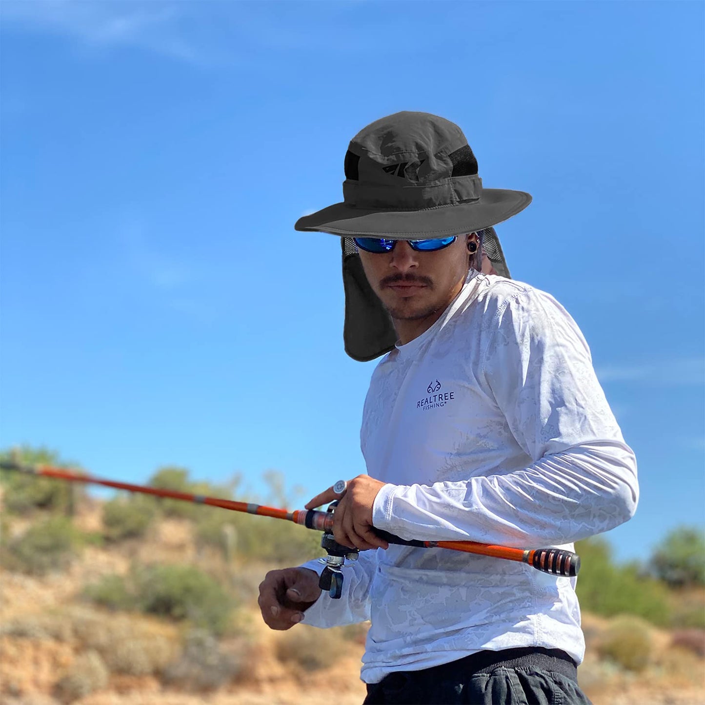 KastKing UPF 50 Boonie Hat Fishing Hat with Removable Neck Flap Sun Hats,Gray