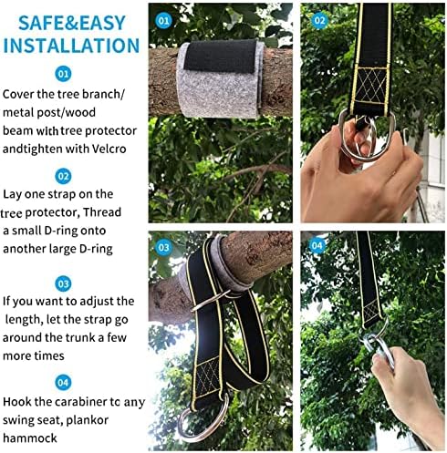 Extra Long Tree Swing Straps, 10FT Tree Swing Hanging Straps Kit Holds 1800 lbs with Tree Protector, Heavy Duty Carabiner Perfect for Swings & Hammocks