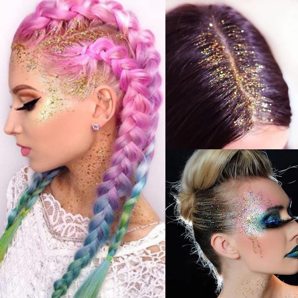 Mysense Gold Body Glitter Stick, Mardi Gras Face Glitter Makeup, Festival Rave Accessories for Women, Mermaid Sequins Chunky Glitter Face Paint, Hair Glitter Gel for Kids, 0.56oz