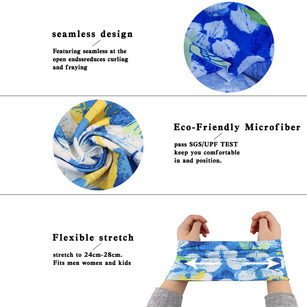 GUIFIER 6 Pack Magic Wide Tube Face Mask,Neck Gaiter, Headwear, Sports Scarf, Boho Bandana, Balaclava, Headband for Women and Men