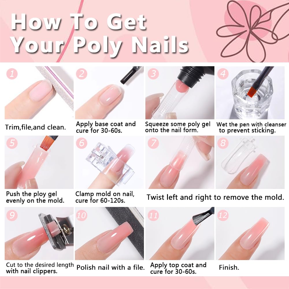 SUTOKAKA Poly Extension Gel Nail Kit, White Nude Pink Builder Gel Nail Enhancement Gel with Slip Solution Dual-Ended Brush, Nail Dual Forms for Polygel Nail Art Salon DIY at Home Beginner Kit