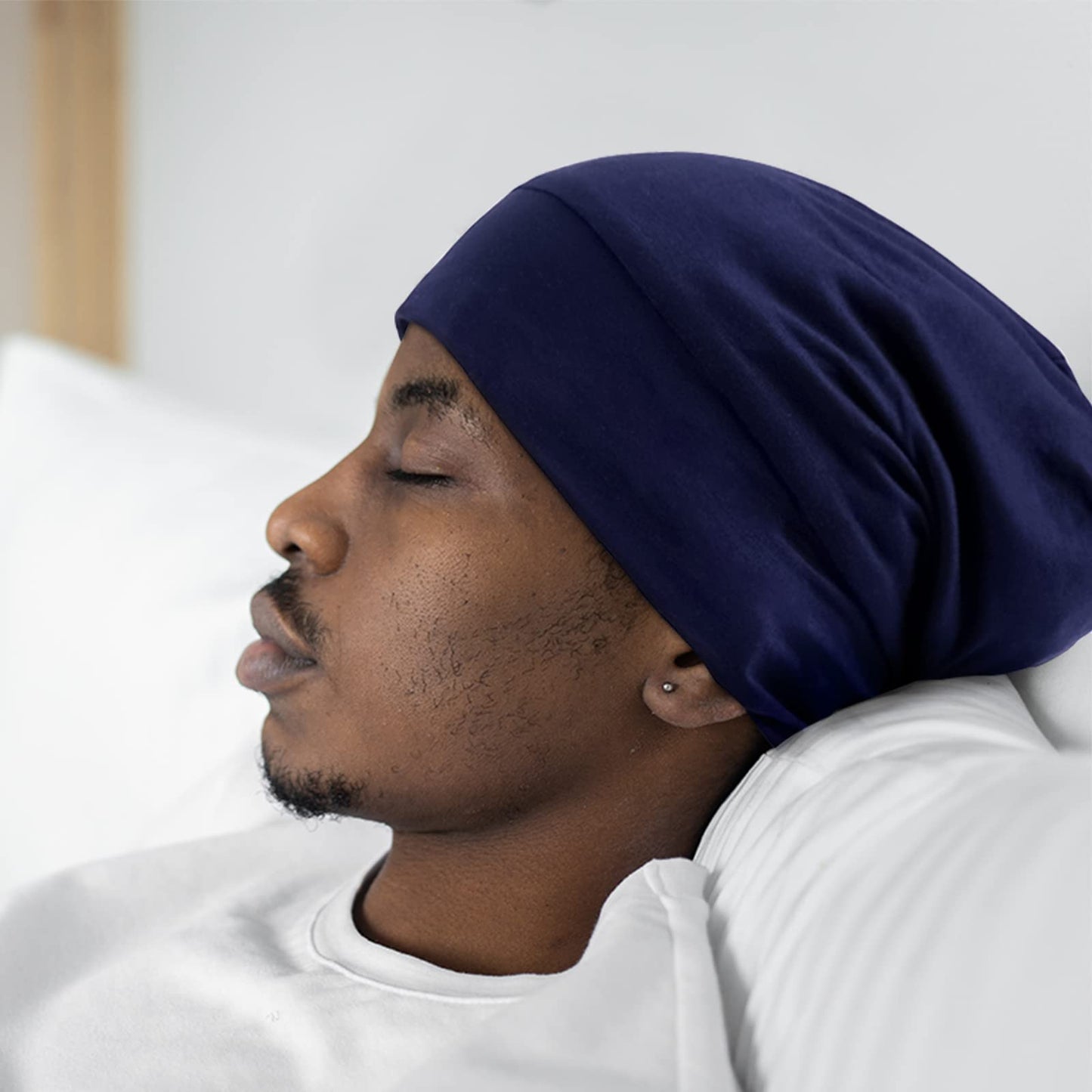 OLESILK Mulberry Silk Bonnet for Men, Mens Bonnet for Curly Hair, 100% Real Silk Hair Bonnet for Sleeping, Night Cap for Frizzy Hair, Navy