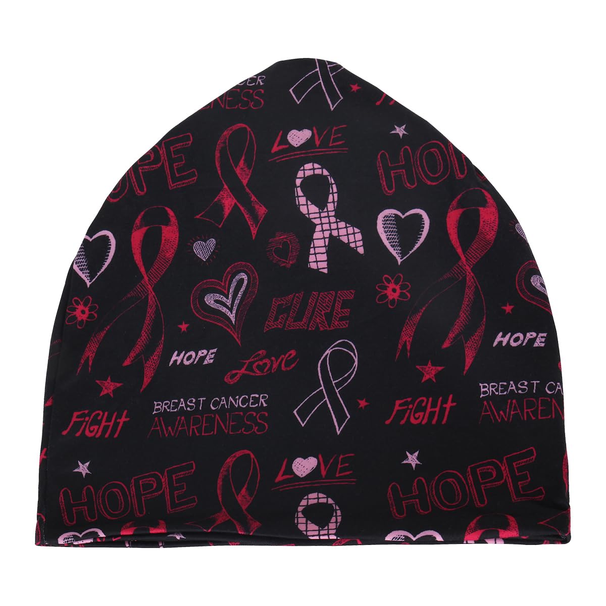 Jemis Sweet Heartwarming Breast Cancer Beanie Caps Baggy Skull Sleep Scarf (Polycotton, 2 Pack red Black)