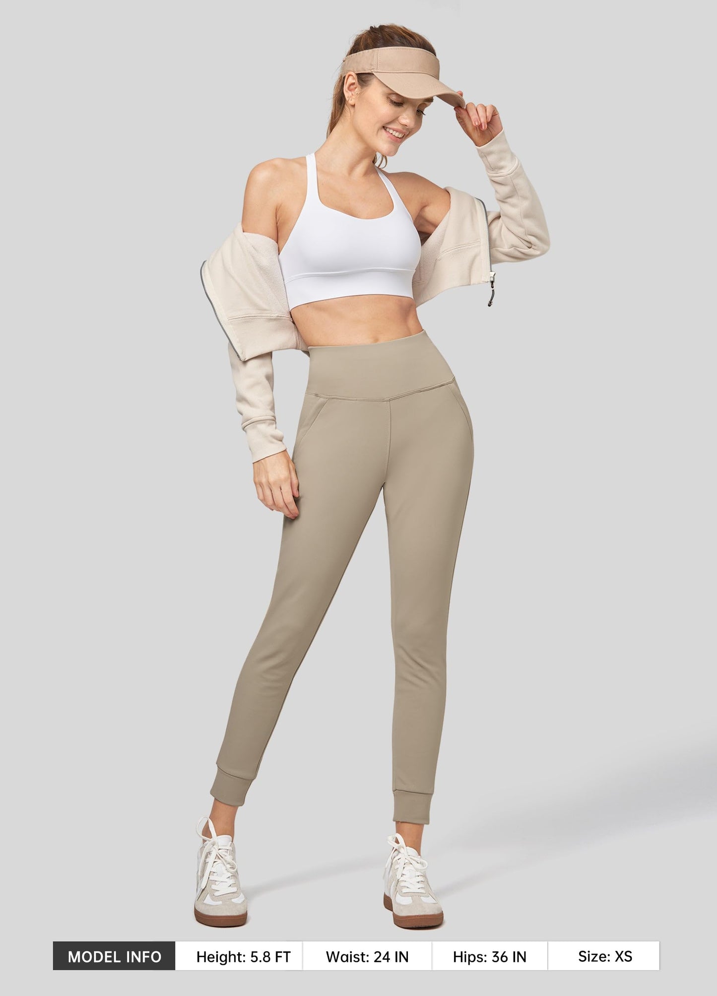 Willit Women's Fleece Lined Jogger Pants Zipper Pockets Water Resistant Winter Hiking Sweatpants Thermal Running High Waisted Khaki XXL