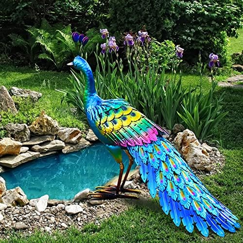 chisheen Peacock Statue Garden Decor Metal Peacock Yard Art Lawn Decoration Outdoor Sculpture Housewarming Birthday Gifts for Women,Mom,Grandma