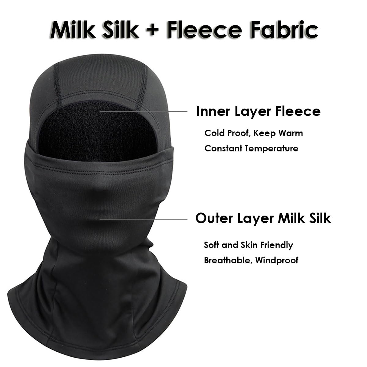 AILONSHAWN Black Winter Ski Mask for Men Women Fleece Lined Balaclava Face Mask Warm Shiesty Mask Head Mask Cold Weather Motorcycle Helmet