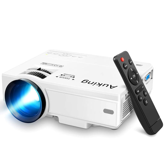 AuKing Projector, 2025 Upgraded Mini Projector, Full HD 1080P Home Theater Video Projector, Compatible with HDMI/USB/AV/Smartphone/TV Box/Laptop