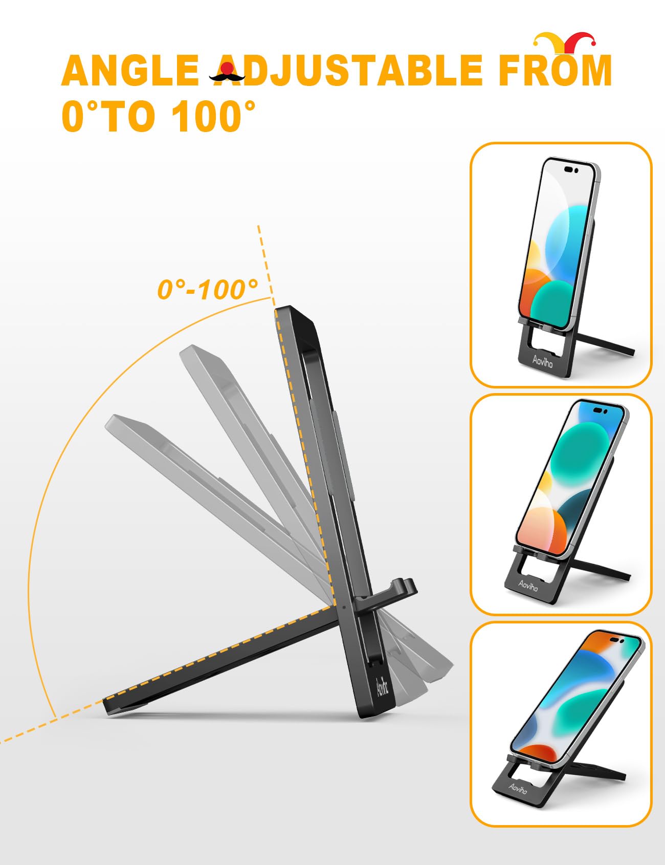 Aoviho Ultra - Thin Portable Phone Stand: Foldable & Space - Saving, Fits 3.7-7 inch Devices, Black