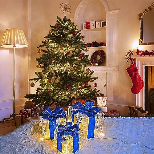 Christmas Decorations, Purtuemy Set of 3 Christmas Lighted Gift Boxes 140 LED Light up Xmas Present Ornament for Tree Indoor Outdoor Yard Holiday Door, Christmas Lights,Warm White, UL Plug